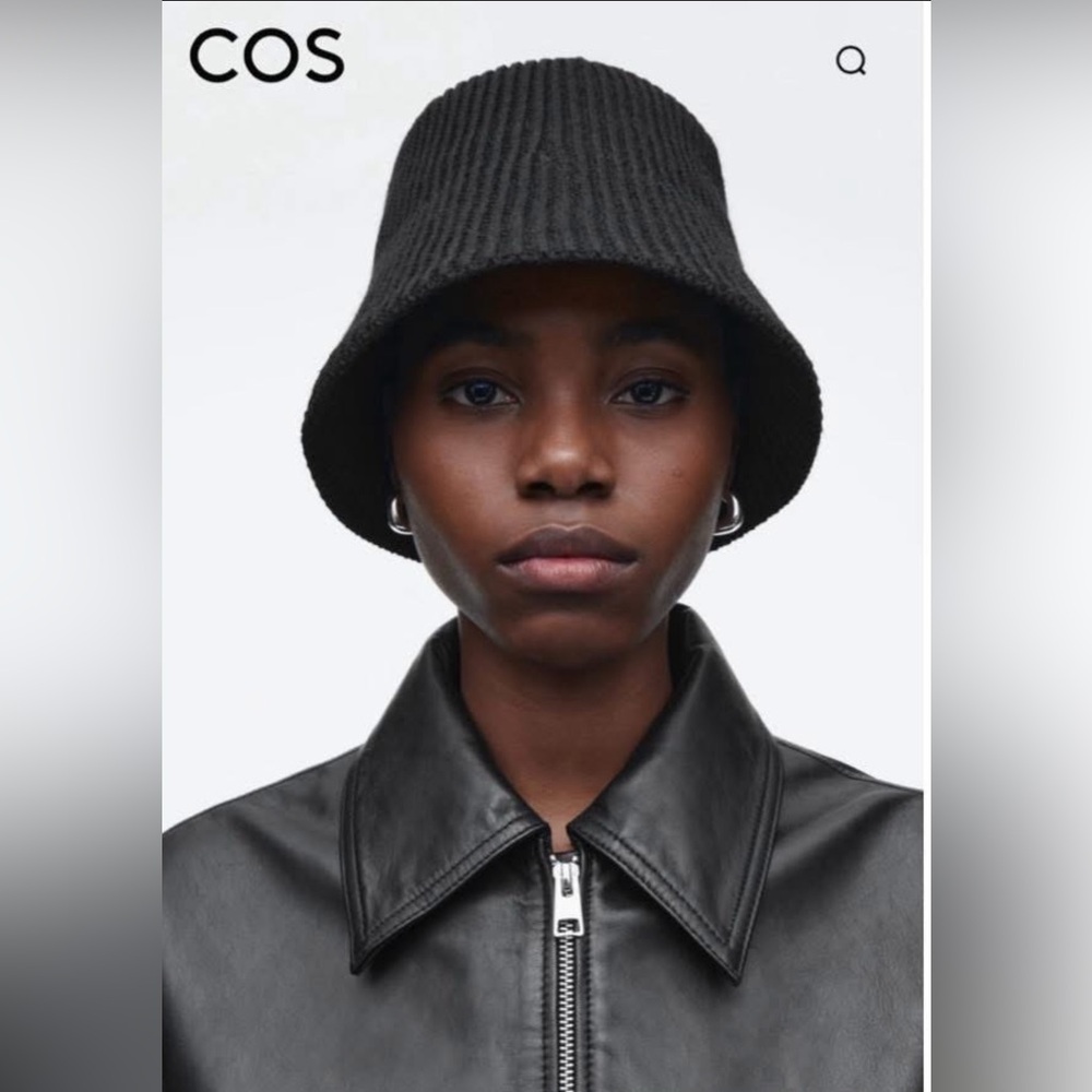 Cos black wool ribbed structured bucket hat OS